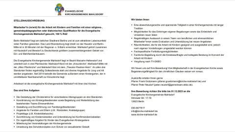 Stellenausschreibung Gemeindepädagoge